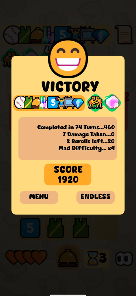 Merge Maestro - Merge Maestro victory screen showing emoji tokens and a score of 1920