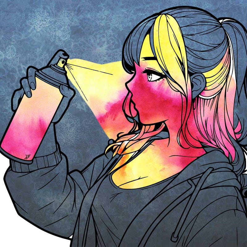 a realistic girl spray, painting