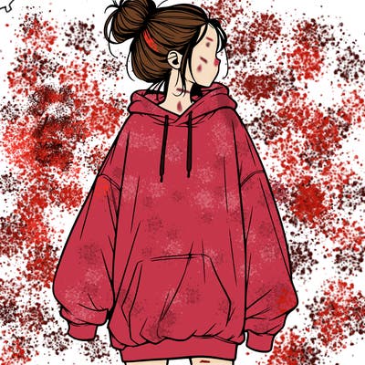 realistic girl with a oversized sweatshirt on and a bun