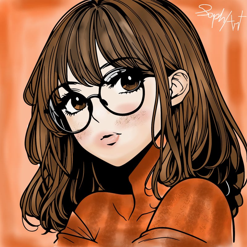 manga woman character with glasses and nice lips