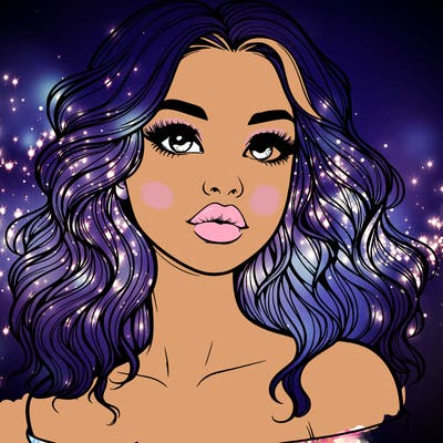 realistic girl with wavy hair and lips