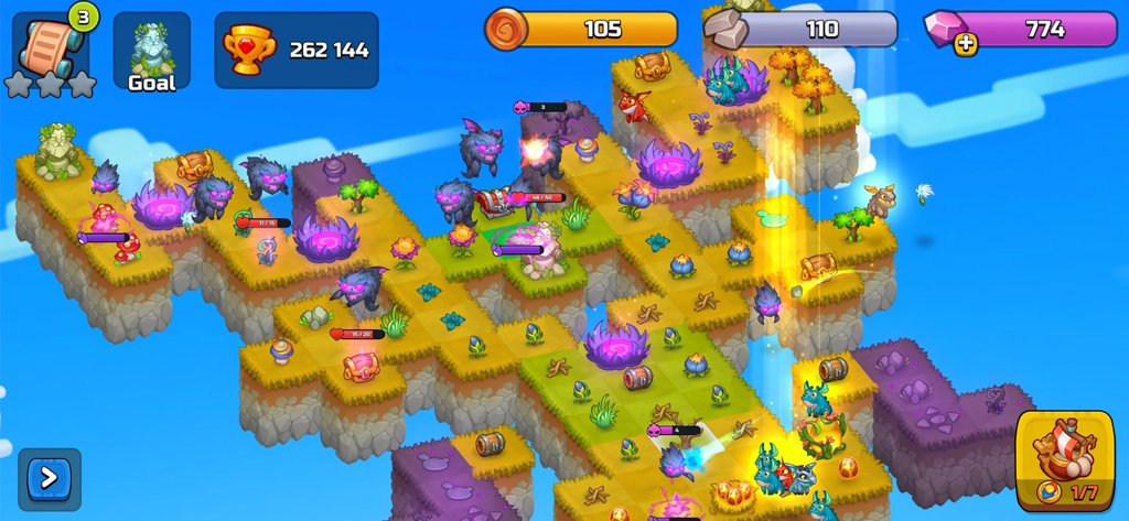 Dragons and magical items on floating islands in World Above Merge games