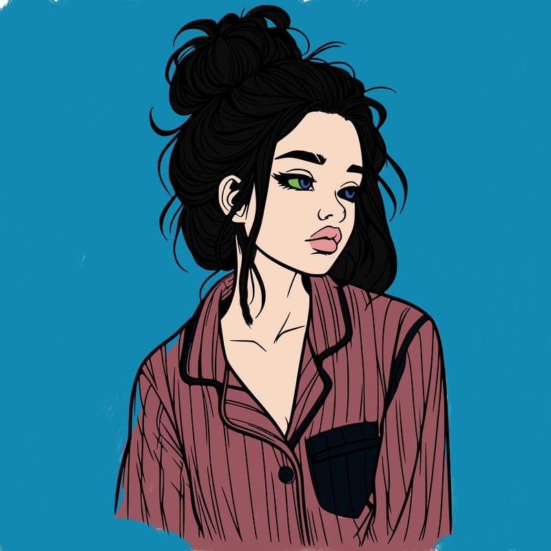realistic woman with pajamas on and a messy bun