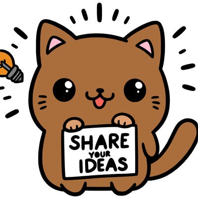a cute cat saying share your ideas