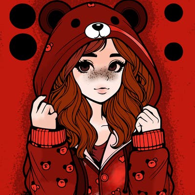 realistic girl in a animal pjs hoodie
