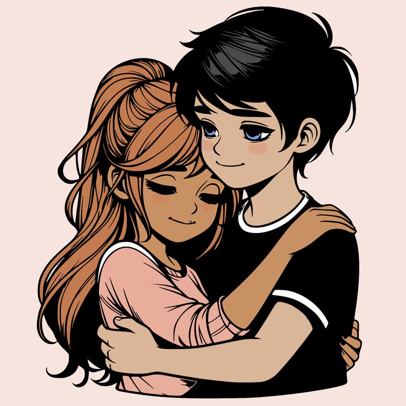 realistic girl and boy hugging