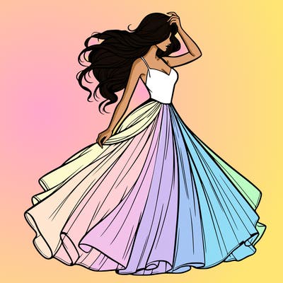 realistic woman with dress flowing in the wind