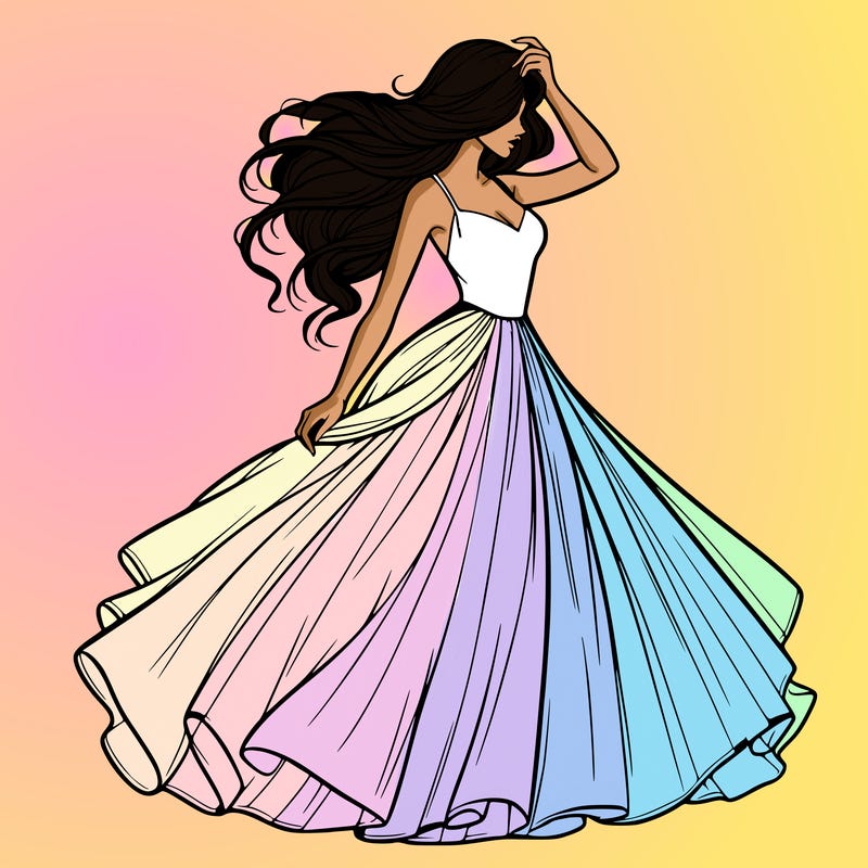 realistic woman with dress flowing in the wind