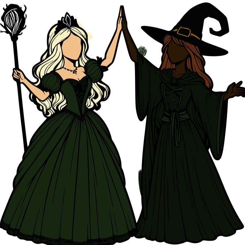 detailed realistic split of a princess and a witch