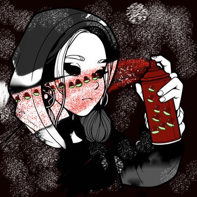 a realistic girl, spray painting