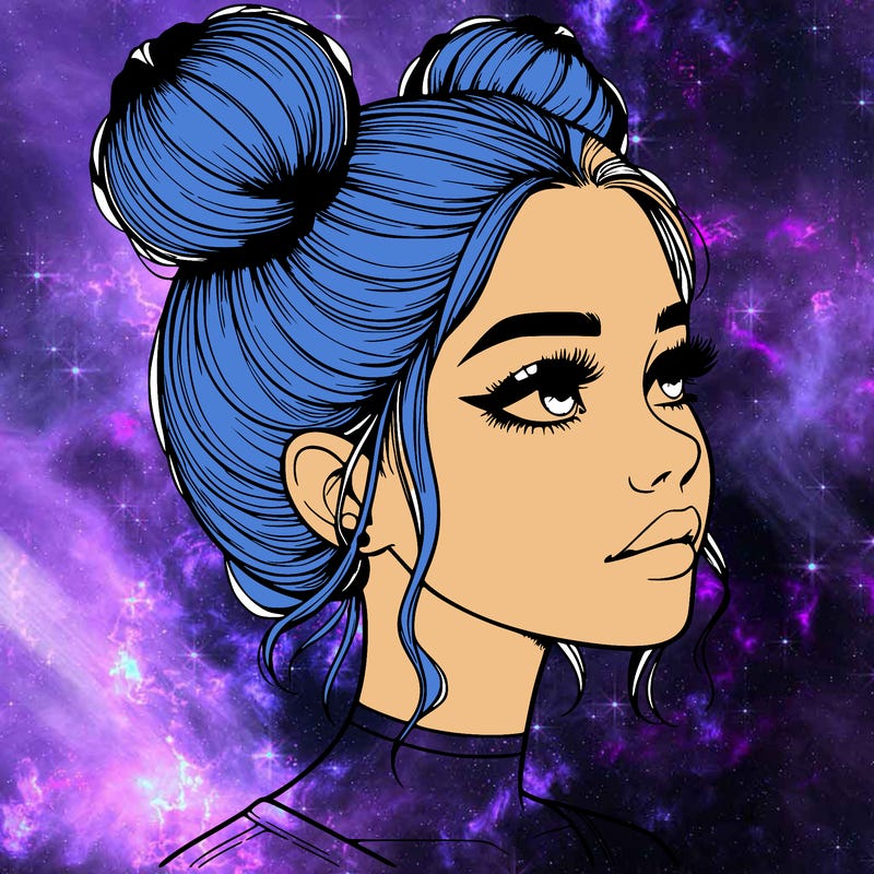 realistic girl with buns on the top of her head