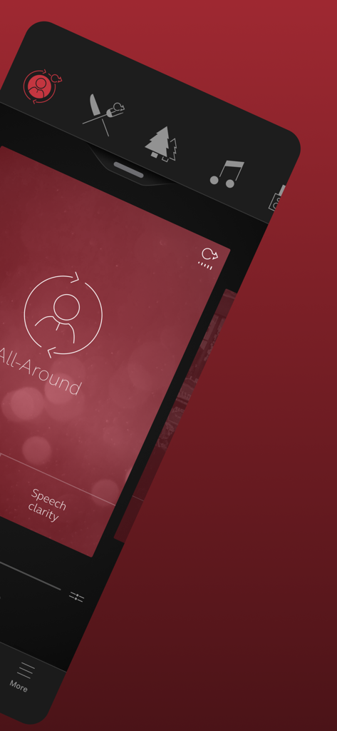 ReSound Smart - App ReSound Smart che mostra la modalità uditiva All Around e l'impostazione di chiarezza del parlato
