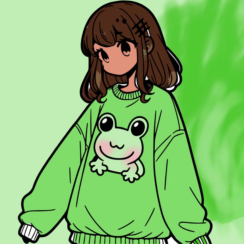 girl wearing frogging sweatshirt