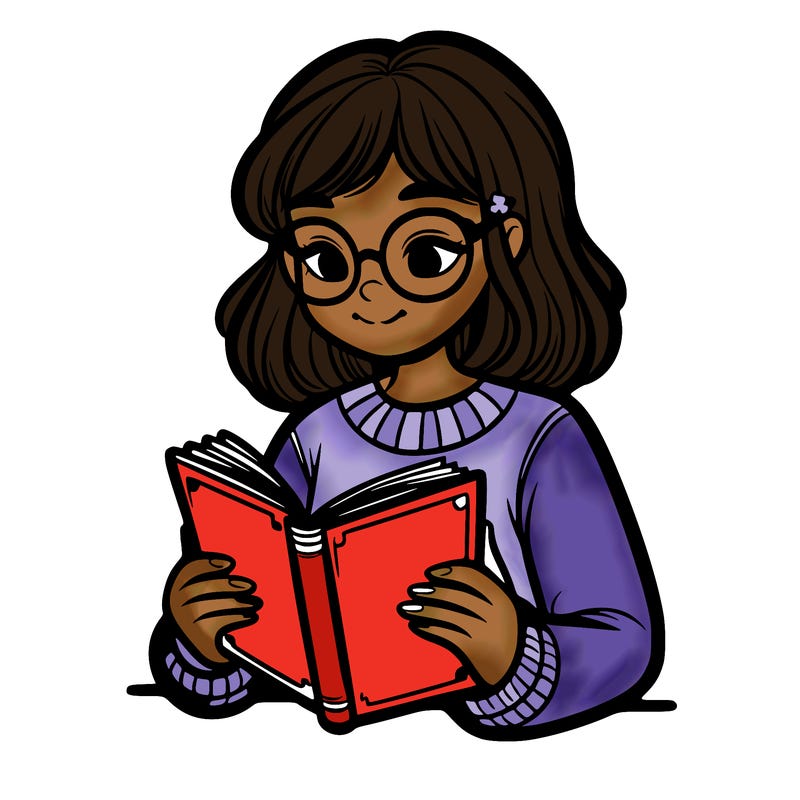 reading girl with glasses