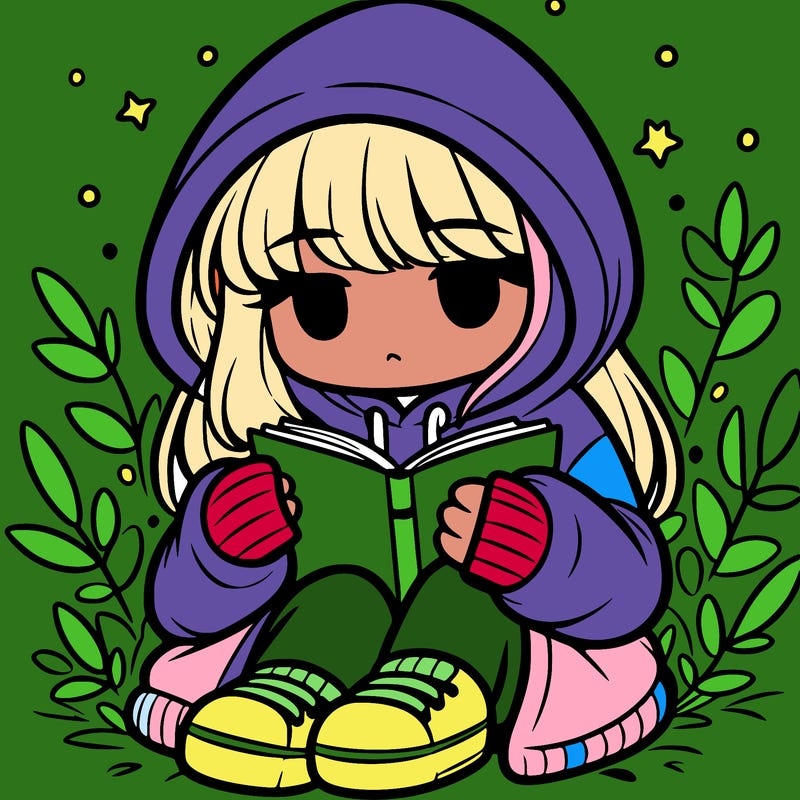 girl in oversized hoodie reading a book