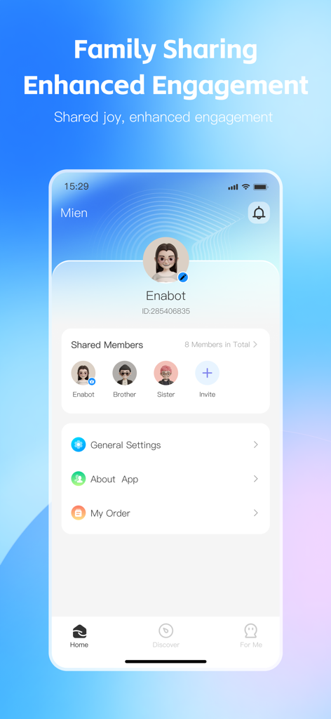 ROLA - Smart Robot - Interface utilisateur de l'application ROLA Smart Robot montrant les membres du partage familial et les paramètres du compte.