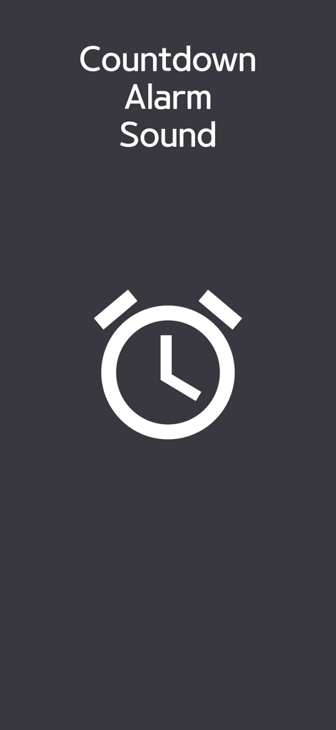 Sonido de alarma de cuenta regresiva a pantalla completa con un icono minimalista de reloj de alarma blanco sobre un fondo oscuro
