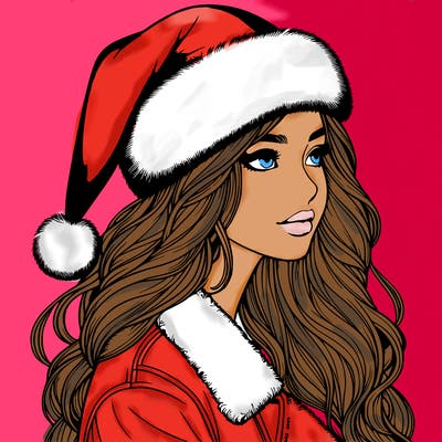 realistic girl in santa hat