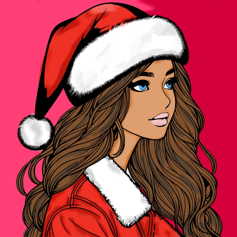 realistic girl in santa hat
