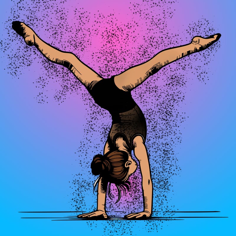 realistic gymnastic hand stand girl in four splits