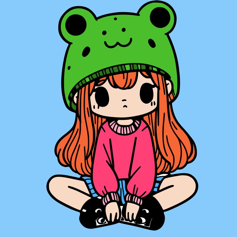 a girl wearing a frog hat and some frog socks