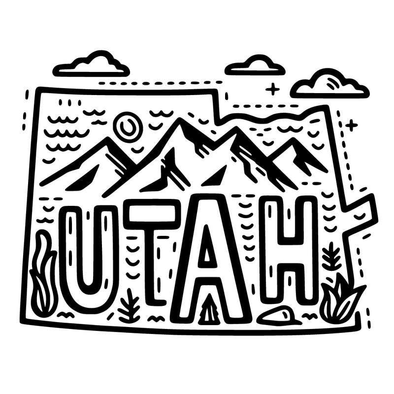 outline of the state utah, with the word utah in it