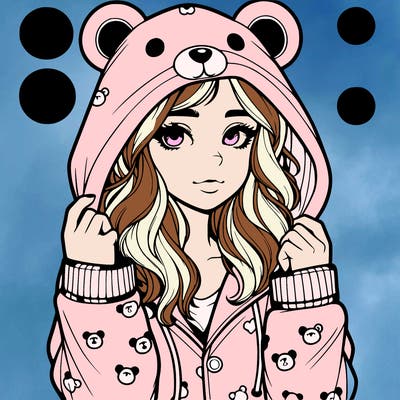realistic girl in a animal pjs hoodie