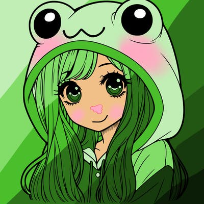 a pretty girl wearing a frog hoodie portrait with long hair