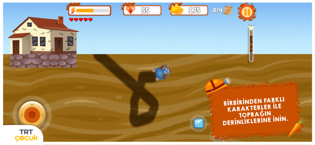 TRT Köstebekgiller - Mole character exploring underground tunnels in the TRT Kostebekgiller educational game