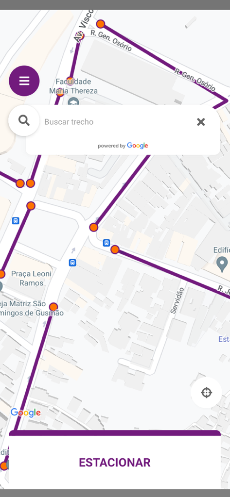 Niterói Rotativo - Niteroi Rotativo app interface displaying a map with street parking sections and a large button to start parking.