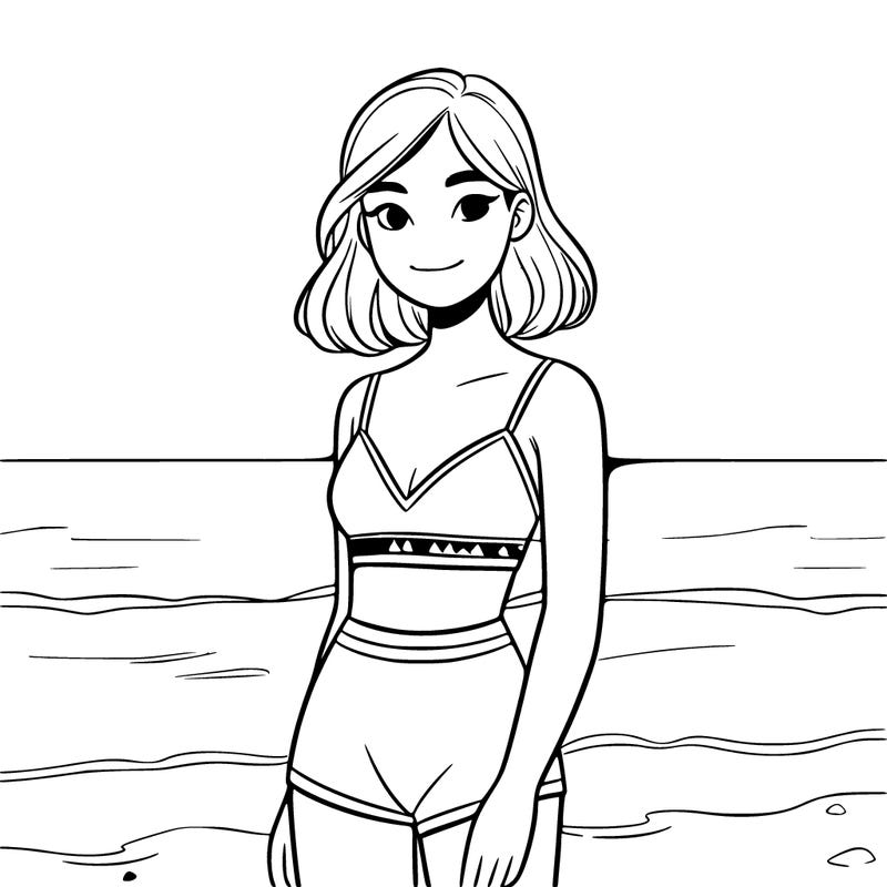 realistic girl in 2 piece bathing suit on the beach