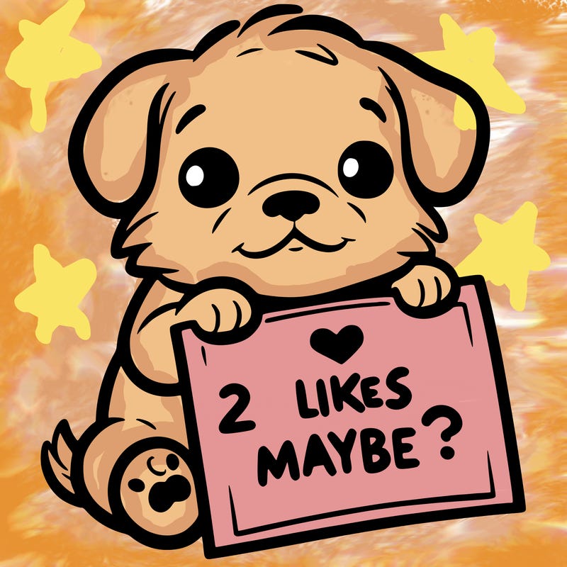 a puppy holding a sign that says 2 likes maybe?