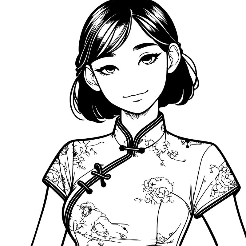 realistic asian girl wearing qipao