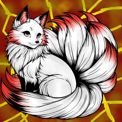 realistic detailed 9 tailed anime fox
