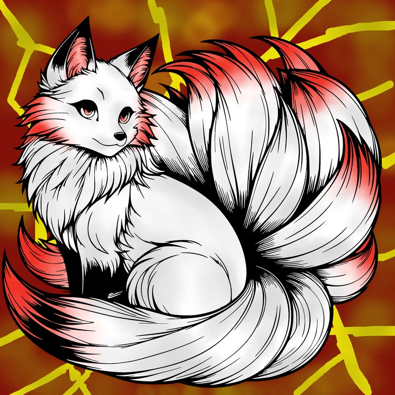 realistic detailed 9 tailed anime fox