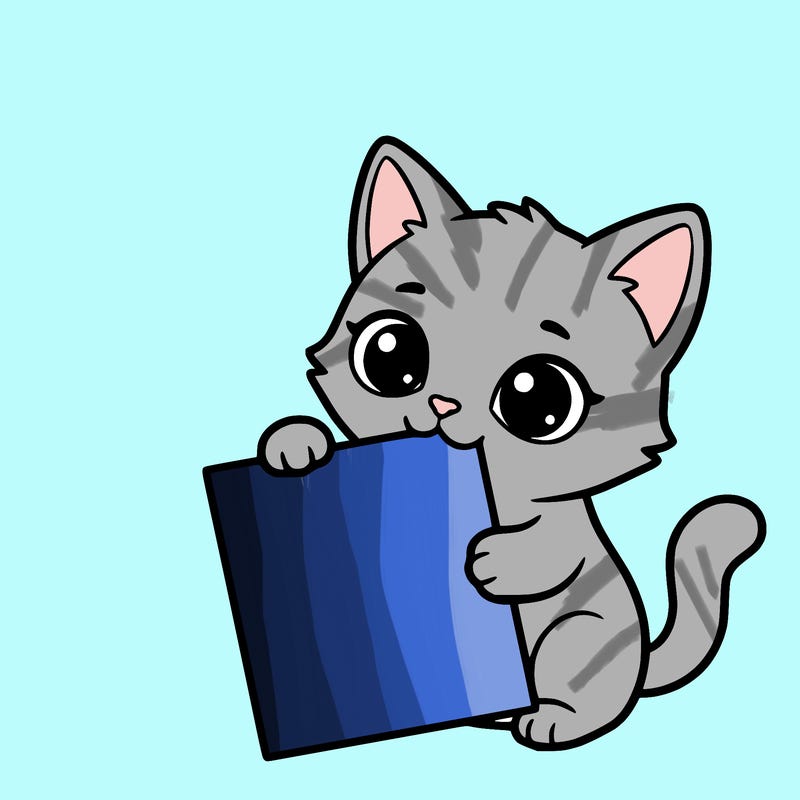 a small cat with a blank sheet of paper in its hand. the cat is sooooooo cute!