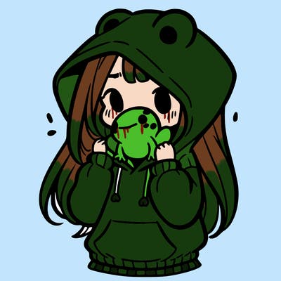 a girl holding a froggy hoodie