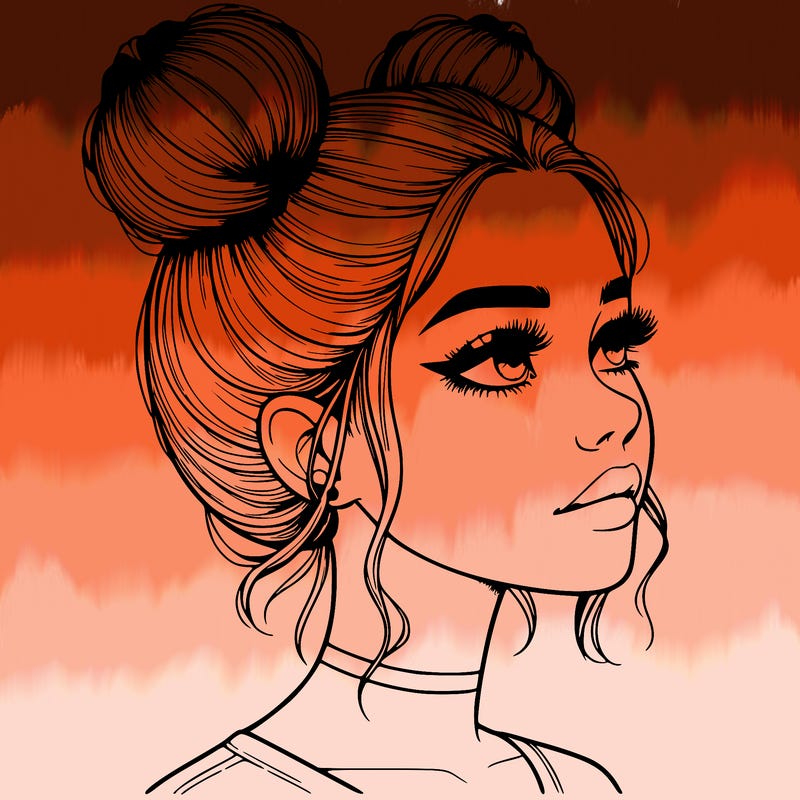 realistic girl with buns on the top of her head
