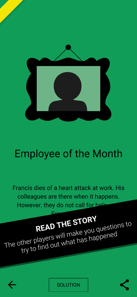Dark Stories - Screenshot of the Dark Stories mobile game showing the mystery story titled Employee of the Month.