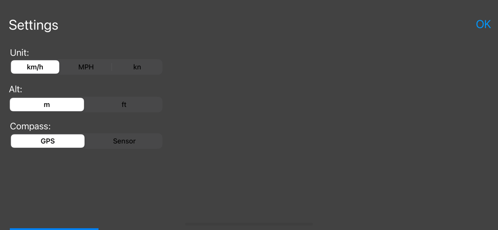 Headup Display - Settings screen for the Headup Display app featuring speed unit altitude and compass sensor configuration options.
