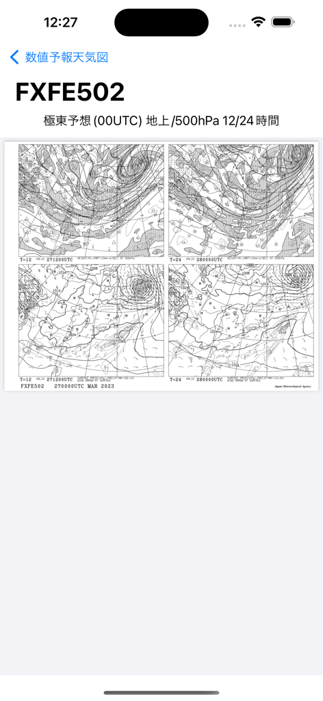 気象天気図 - Gráfico técnico de predicción meteorológica numérica del Lejano Oriente que muestra los niveles de presión en superficie y 500 hPa
