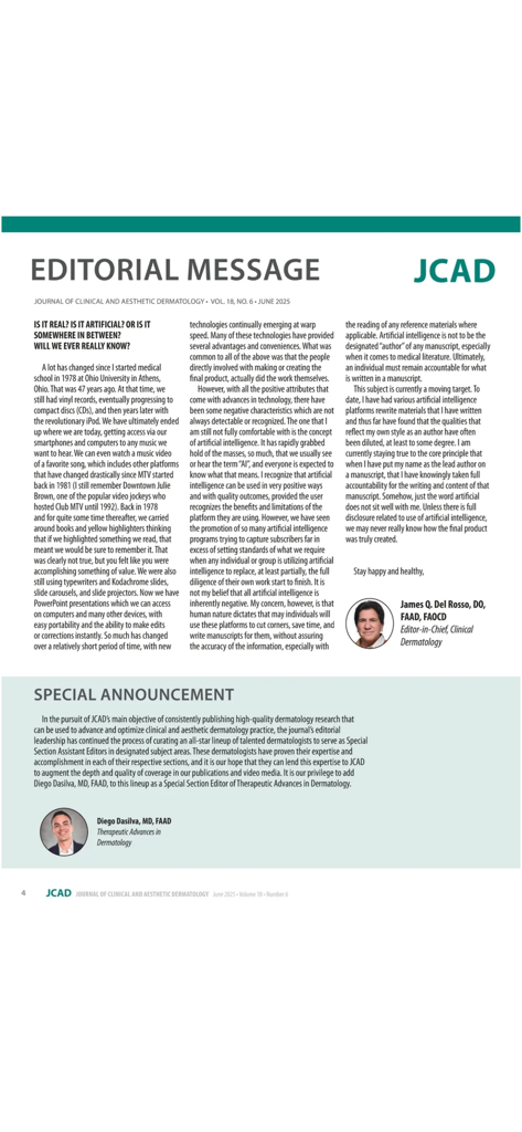 A screenshot of the JCAD app displaying an editorial message and a special announcement for the June 2025 issue.