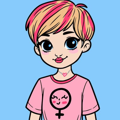 girl with pixie cut and feminist shirt