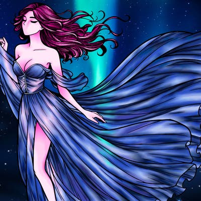 realistic woman in dress flowing the the wind