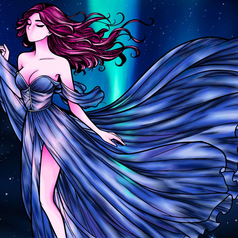 realistic woman in dress flowing the the wind