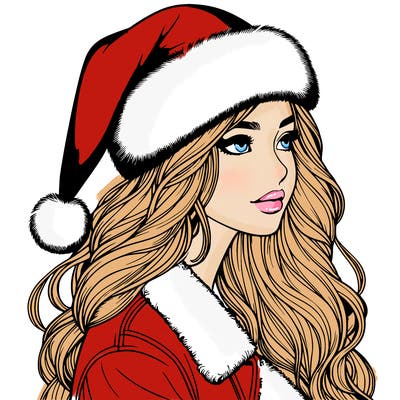 realistic girl in santa hat
