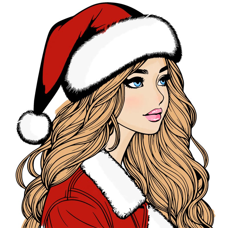 realistic girl in santa hat