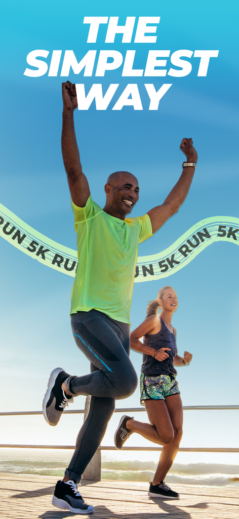 5K Runner: couch potato to 5K - Un homme et une femme courant et célébrant leurs progrès 5 km en extérieur