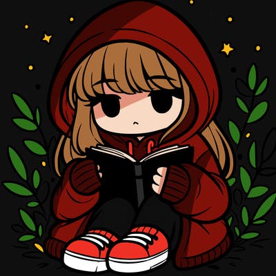 girl in oversized hoodie reading a book