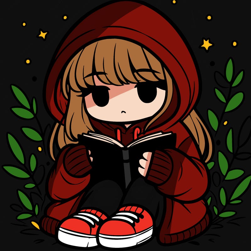 girl in oversized hoodie reading a book